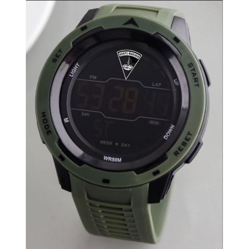 Jam tangan digital logo segitiga hitam marinir tni al jam pria sporty