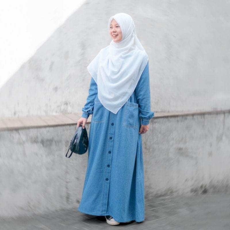 Gamis denim pocket by hijab alila gamis denim