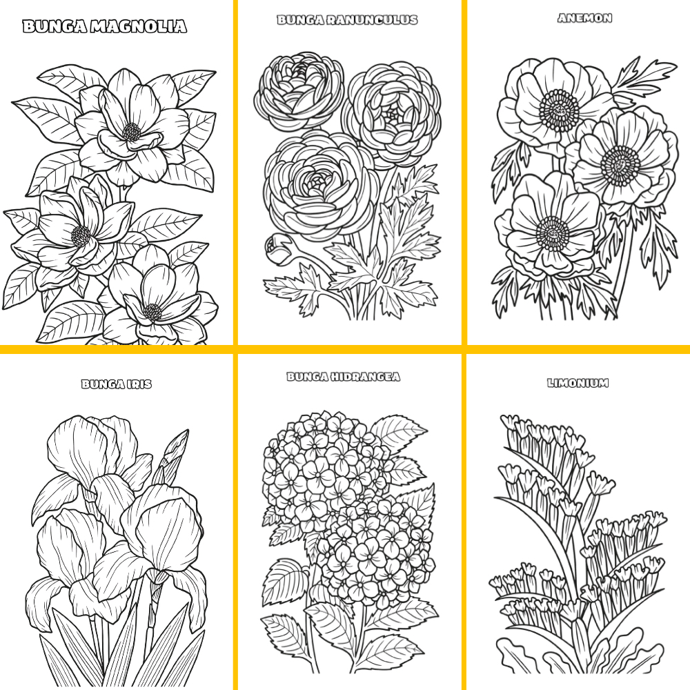 

Mewarnai bunga untuk anak / kertas mewarnai / mewarnai gambar a4/a5