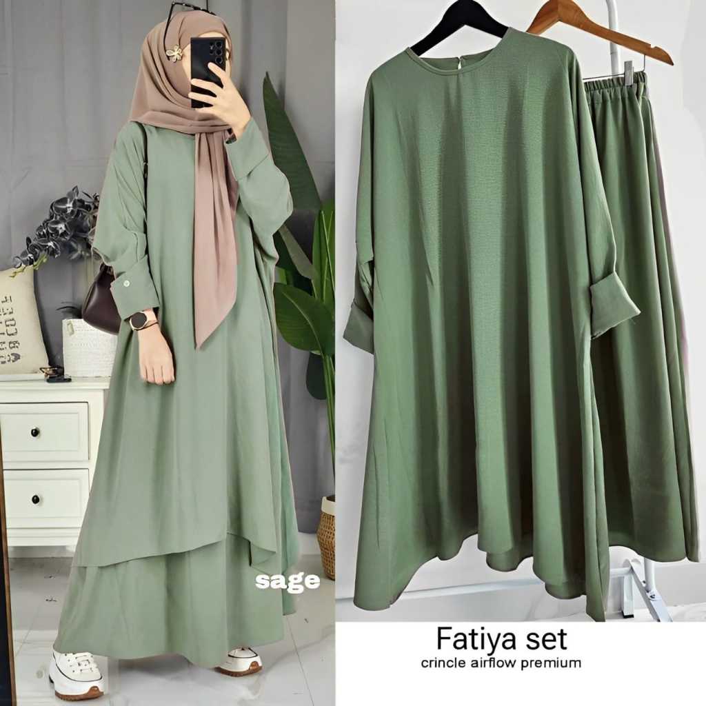 fatiya set rok + tunik one set model terbaru jumbo crinkle Airflow premium