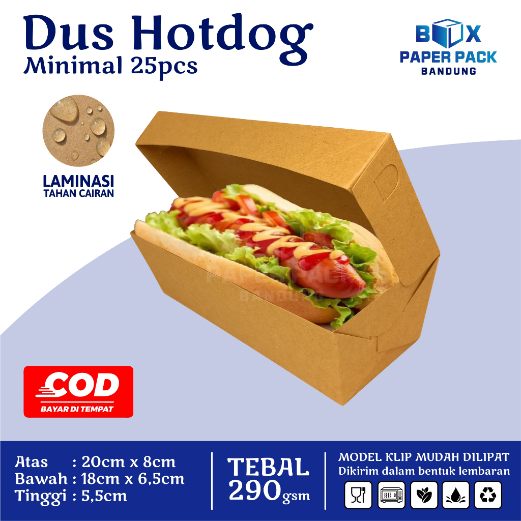 Box Hot Dog Hotdog Paper Kraft 290gsm Dus Kemasan Makanan Sosis Bakar Pisang Nugget Corndog Corn Dog
