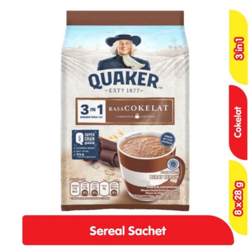 QUEKER QUAKER OATS 3 IN 1 RASA COKLAT BAG 8 x 28 G