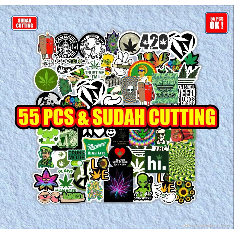 

paket stiker canabis stiker pack isi 55pcs waterproof