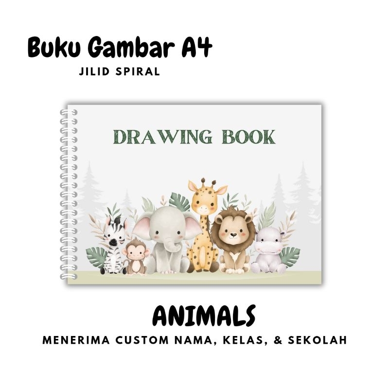 

ANIMALS Drawing Book / Buku Gambar A4 Custom Nama