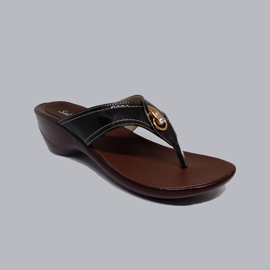 Sendal Wedges Wanita Drak Brown Japit Hak 3cm | Sandal Wedges Ibu-ibu Arisan Kondangan