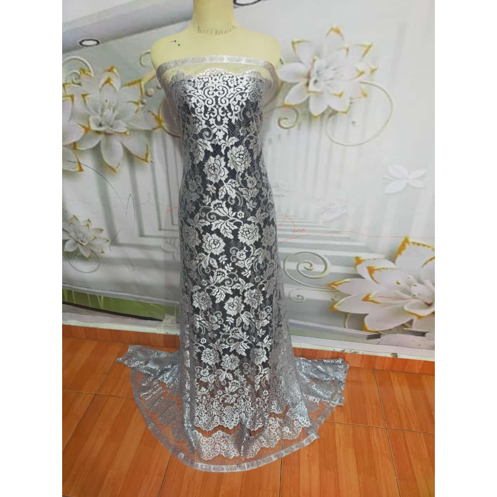 KAIN BROKAT SEMIFRANCIS BAHAN KEBAYA MODEREN WARNA PUTIH