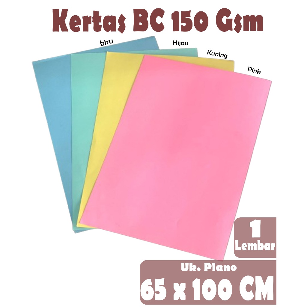 

KARTON MANILA / KERTAS BC / KERTAS BRIEF CARD 150 GSM UK PLANO 65 X 100 CM ( WARNA PINK ,KUNING , HIJAU , BIRU ) , 1LEMBAR