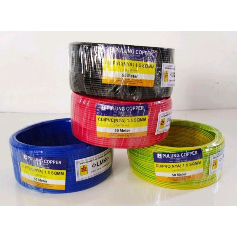 PULUNG Kabel Listrik NYA 1X1,5 Kabel Engkel NYA 1X1.5 NYA 1,5 Tembaga 50 Meter SNI LMK 1X2.5MM NYA 2