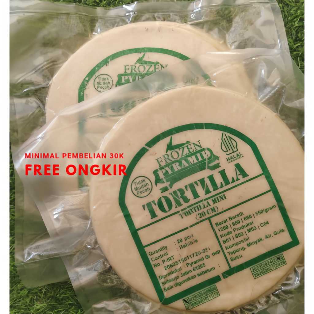 

paket 2 Tortilla Pyramid Uk 20cm isi 20 L Kulit Kebab Makanan Frozen Food Cemilan Instan