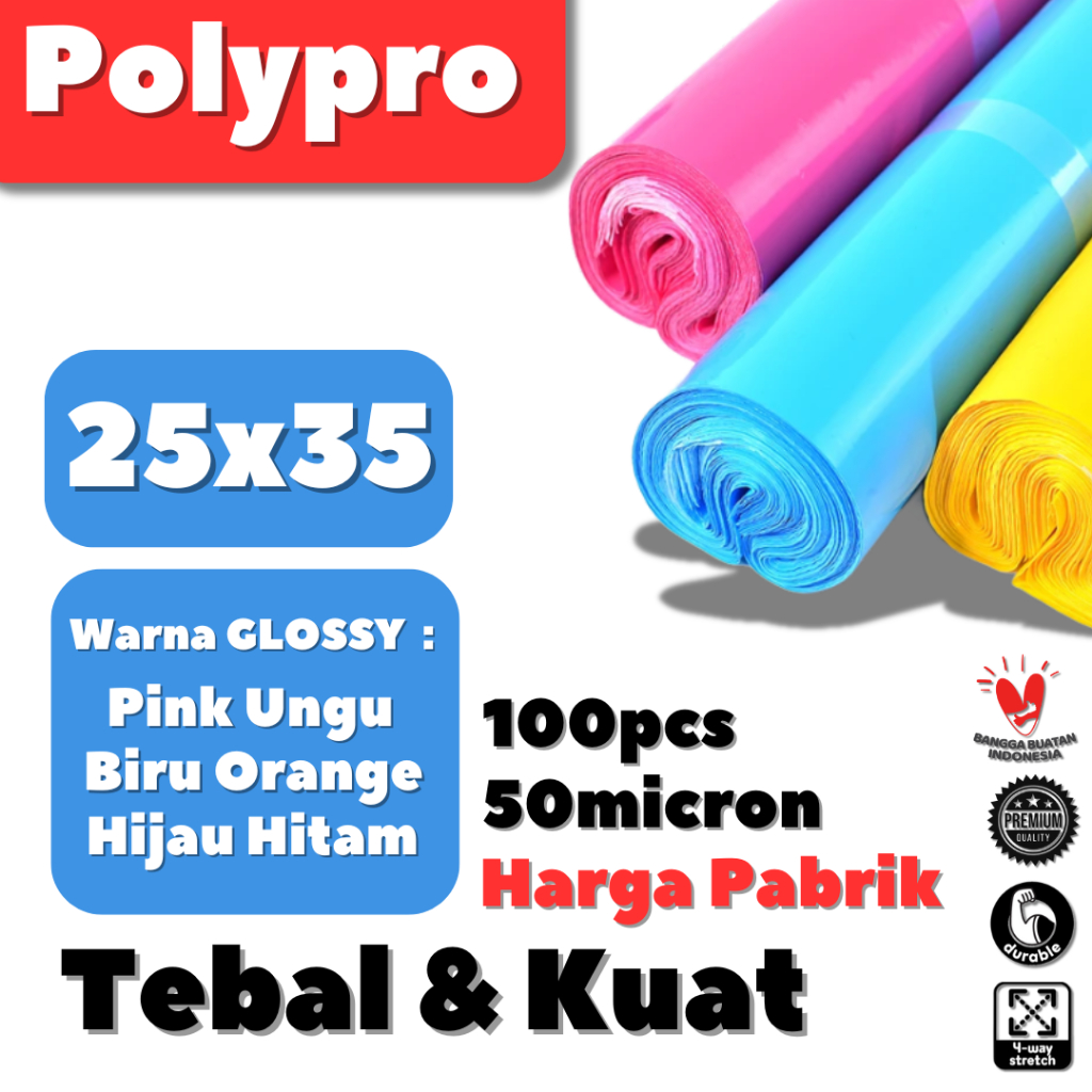 

Plastik Polymailer 25x35 Warna GLOSSY / Plastik Packing Online Premium / 100 Lembar