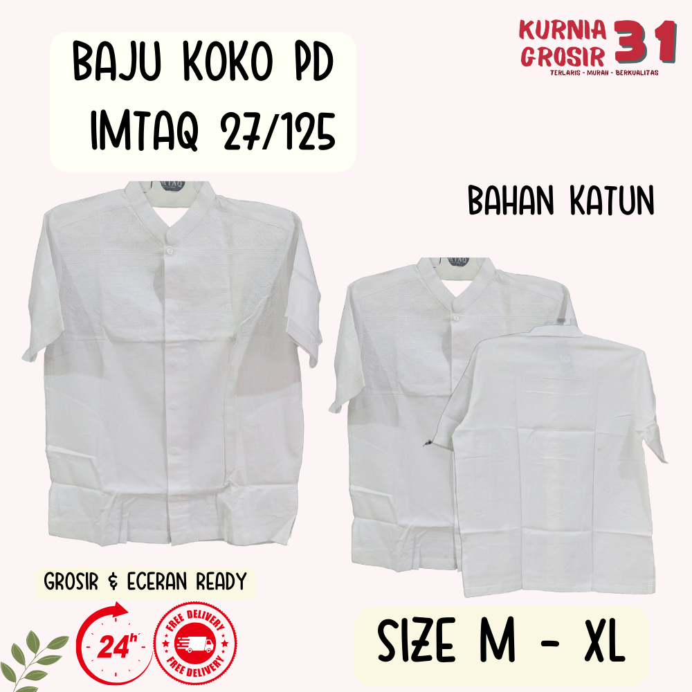 Baju KOKO Lengan Pendek IMTAQ 27-125 / Baju Koko Pria Dewasa warna putih  / Baju KOKO Ukuran M-XL