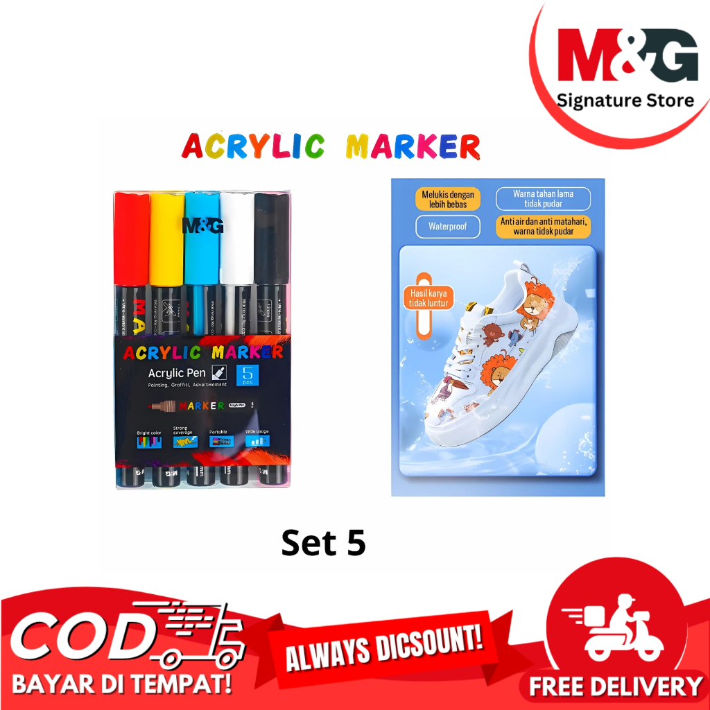 

Acrylic Marker M&G Spidol Acrylic Multifungsi Waterproof Permanent Painting Graffiti #APL976D8 - Set 5 Warna