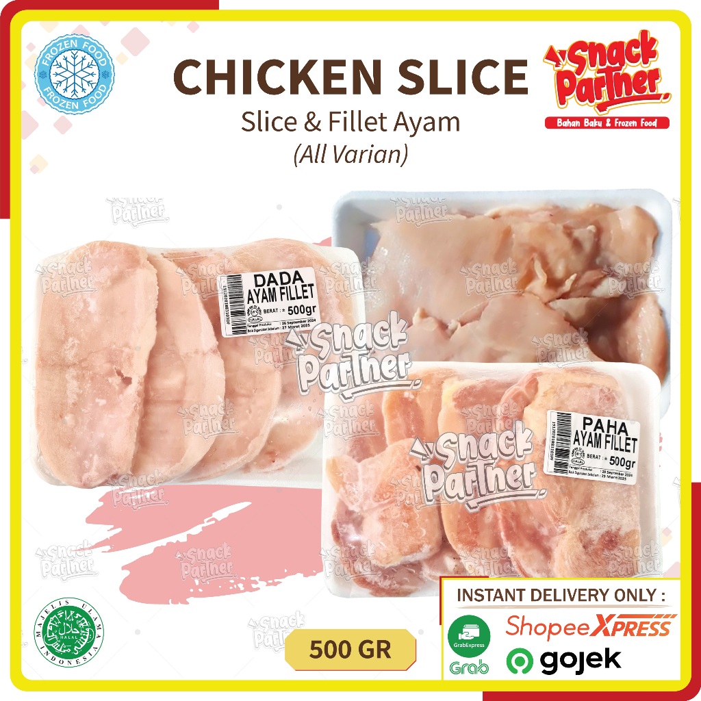 

CHICKEN SLICE & FILLET Daging Dada Paha Ayam Tanpa Tulang 500 GR (PENGIRIMAN INSTANT ONLY) - FROZEN FOOD