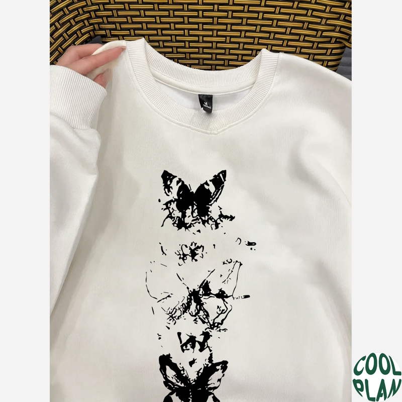 Mode Korea kupu-kupu Wanita Sweater panjang hitam/putih baju switer pria kaos lengan panjang korean 