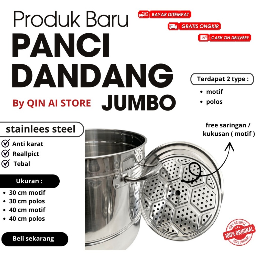 PANCI DANDANG JUMBO I PANCI BAKSO MULTI FUNGSI STAINLESS STEEL I ANTI KARAT I TEBAL I  UKURAN 30CM &