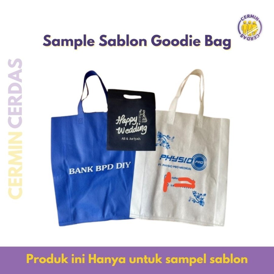 

Sample Contoh Goodie Bag Sablon Ukuran dan Design Random Model Boleh Request Chat Admin