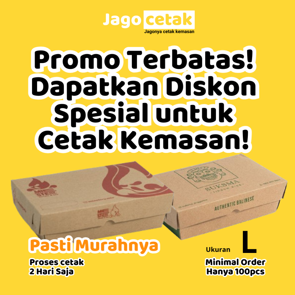 

Lunch Box Paper Kraft CETAK 100pcs Termurah