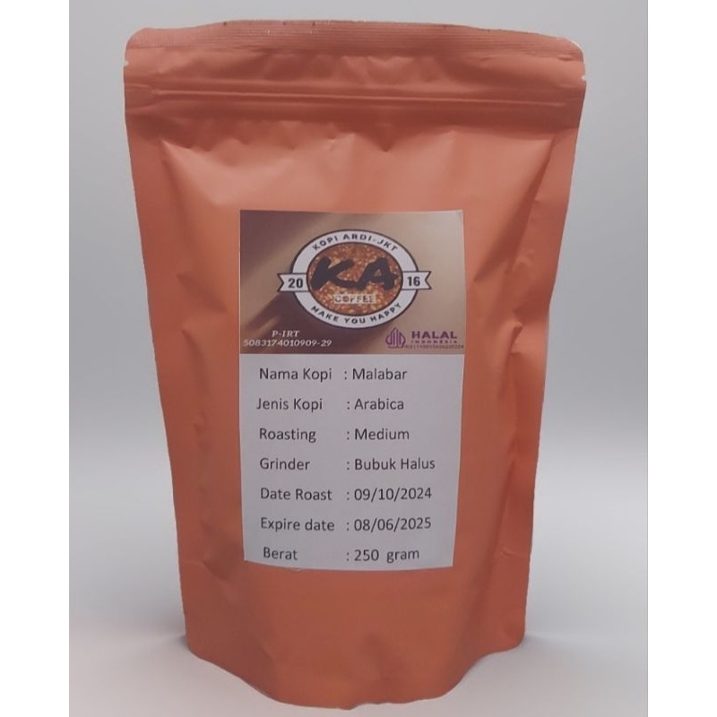 

Kopi Biji Roasting/Giling Bubuk Arabica Malabar Jawa barat Full Washed 250 gram Halal dan berijin