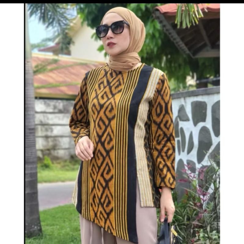 baju atasan wanita tenun blanket premium etnik tunik kain tenun jepara