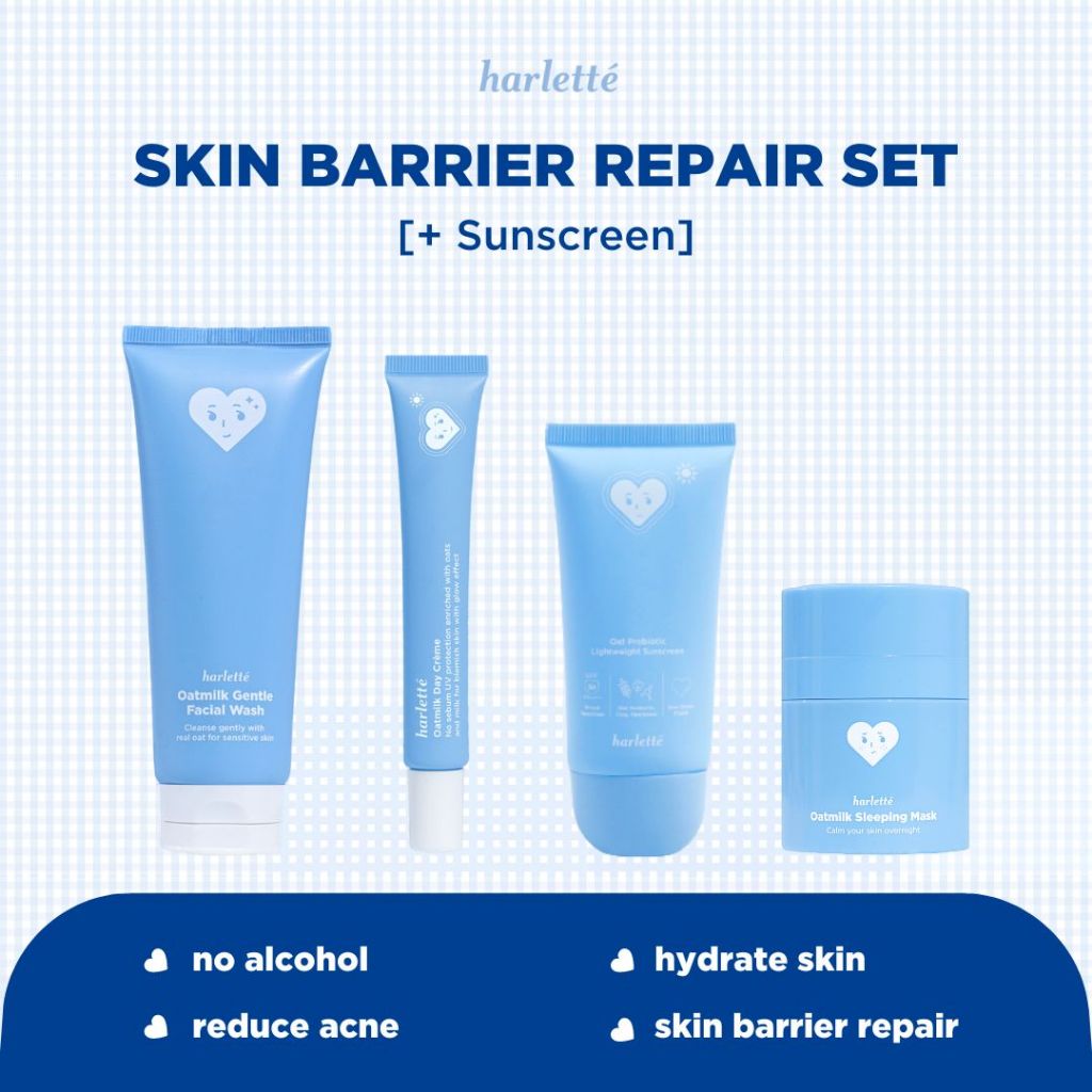 Harlette Oatmilk Bundle [+ SUNSCREEN] | 4 PRODUK untuk Kulit Oily, Kombinasi, dan Acne Prone, Mencer