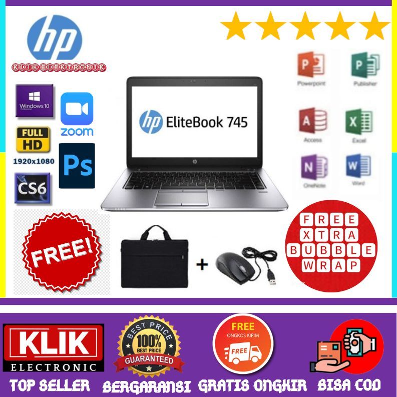 GAMING BISA- HP ELITEBOOK 745 G3 - AMD A10 PRO / WIN 10 / 14 INCH / Bonus Tas dan mouse