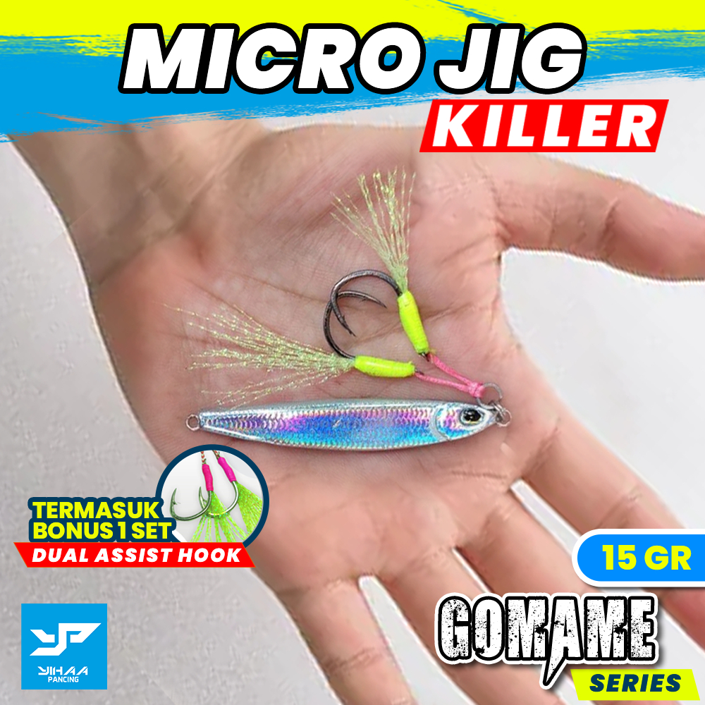 Micro Jig Kiler 15gr Mikro Metal Jig Umpan Pancing 15g Metal Jig 15 gram Double Set Assist Hooks