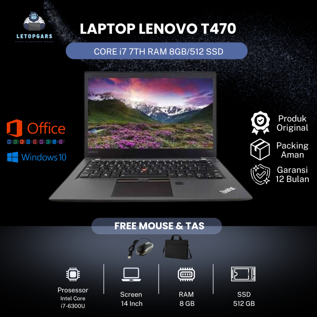 LAPTOP LENOVO T470 CORE i7 7TH RAM 8GB/512 SSD