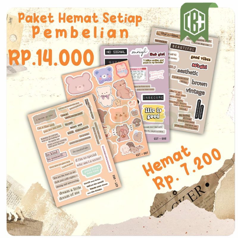 

Stiker Aesthetic Motif Lucu Anti Air Dekorasi Buku Dinding Tempelan Dekorasi