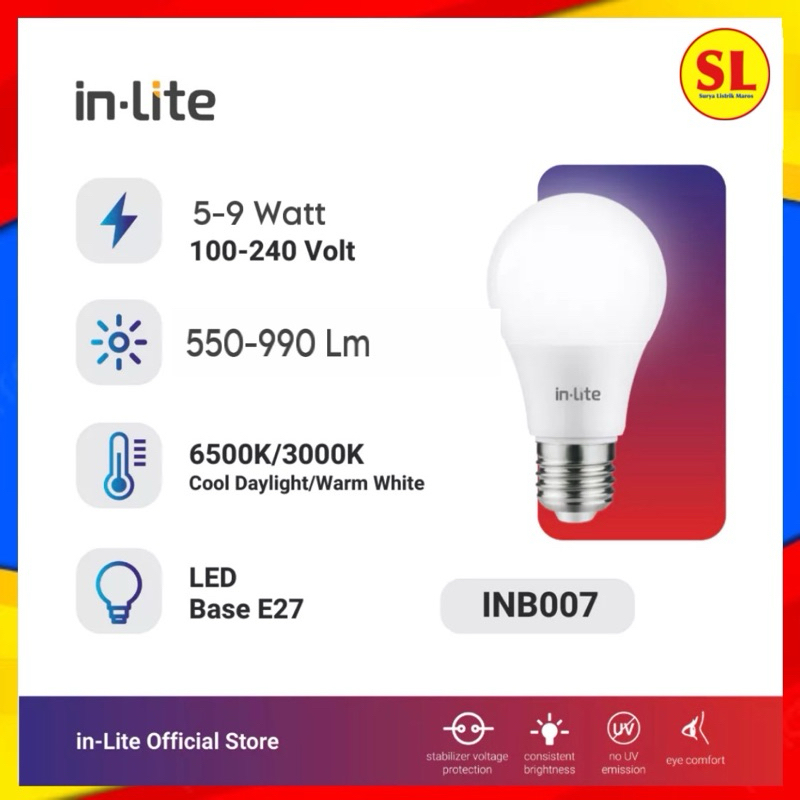 INLITE LAMPU LED 5 - 9 WATT INB007 BULB PUTIH/ KUNING