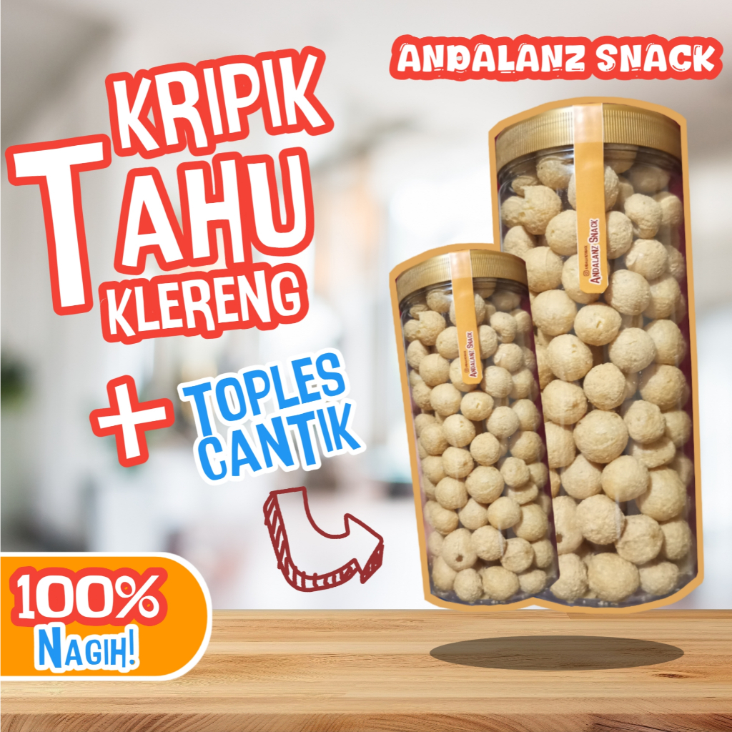 

KRIPIK TAHU KELERENG GURIH + TOPLES CANTIK 1,3LITER I KRIPIK TAHU BENTUK BULAT GURIH I SNACK TOPLES 1,3LITER
