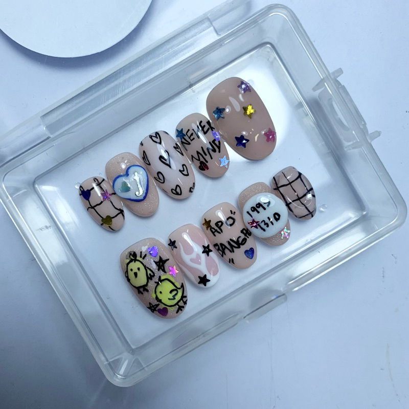 BTS Jimin doodles custom press on nails kuku palsu fake nails nailart gel