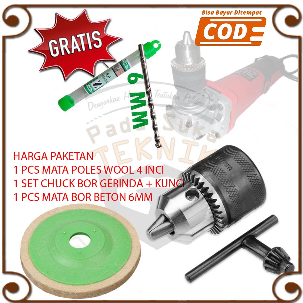 Mata Gerinda Woll 4" Poles Body Motor Mobil Dan Besi Stainless + Chuck Drat Bor Gerinda