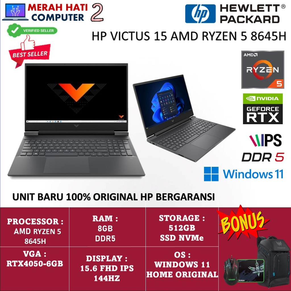Hp Victus 15 Amd Ryzen 5 8645hs Ram 32Gb 1Tb Ssd Nvidia Rtx 4050 6gb 15inch Fhd Ips 144hz Windows 11
