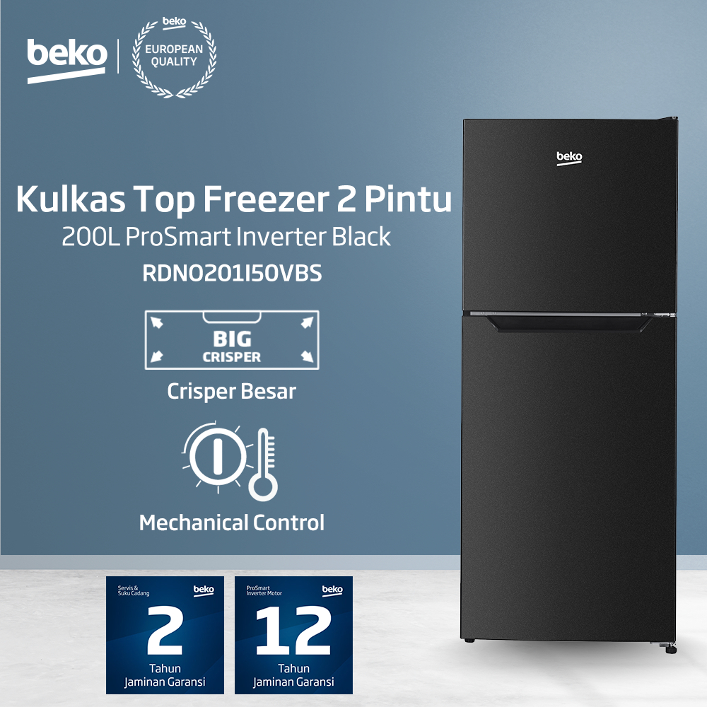 Beko Kulkas 2 Pintu RDNO201I50VBS - Kapasitas 180liter Inverter EER 2Star