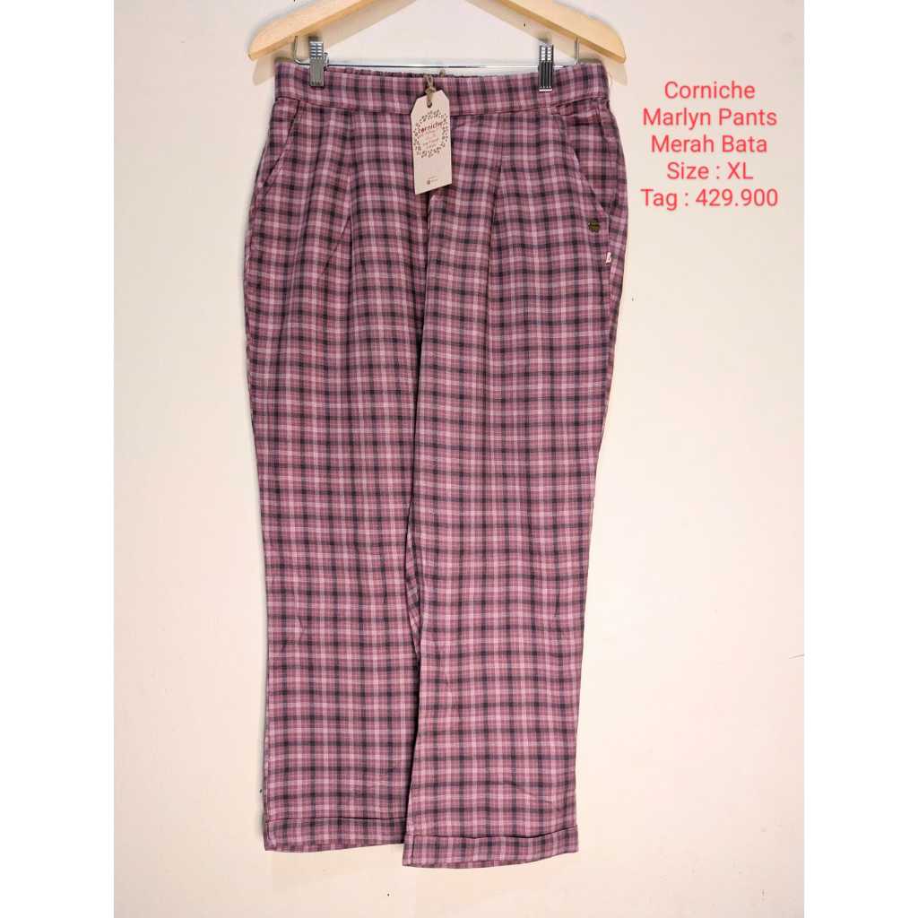 CORNICHE New Marlyn Pants Celana Wanita Warna Merah Bata Original