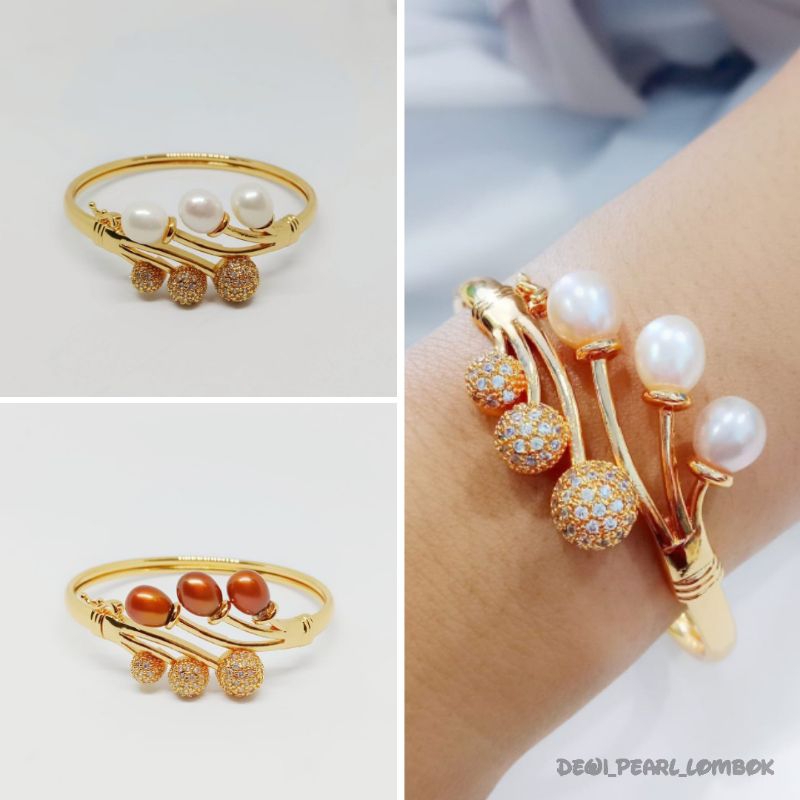 Gelang Lapis Emas Mutiara Tawar Asli Bersertifikat || gelang tangan || gelang bangle || gelang wanit