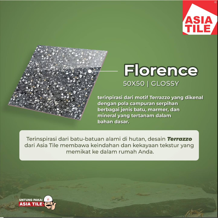 FLORENCE SERIES TERRAZZO KERAMIK LANTAI GLOSSY UK.50X50 MOTIF TERAS WARNA ASIA TILE