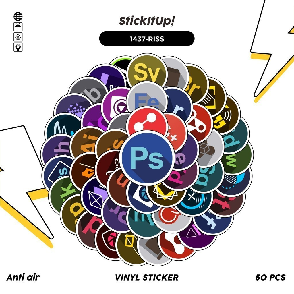 

COD✨ 100 Pcs Stiker Rounded Icon Software Lucu Anti Air Untuk Dekorasi Notebook Sepeda Skateboard Handphone DIY