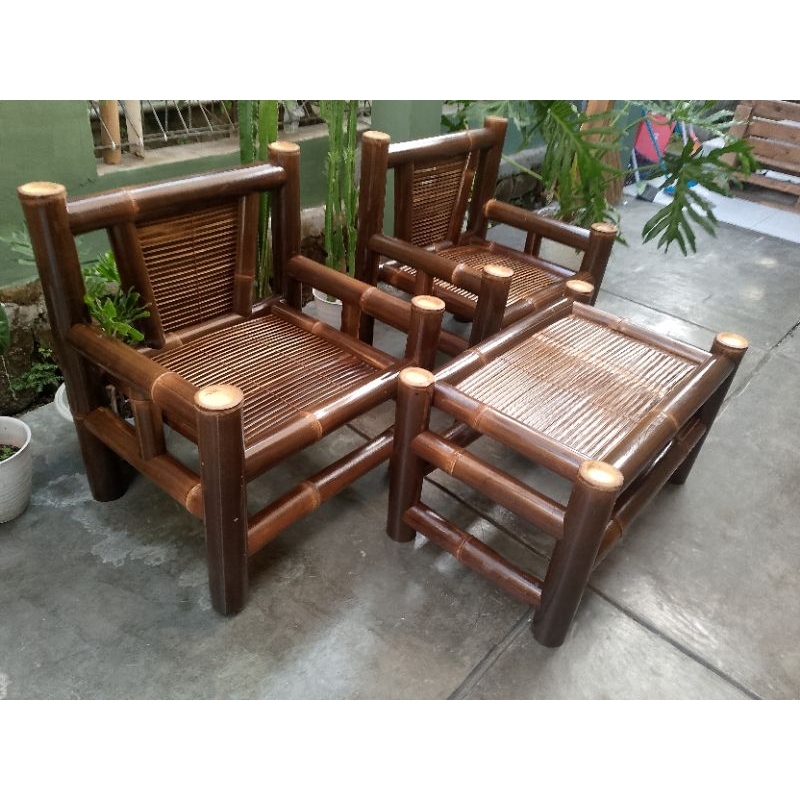 Kursi bambu set kursi 2 + meja