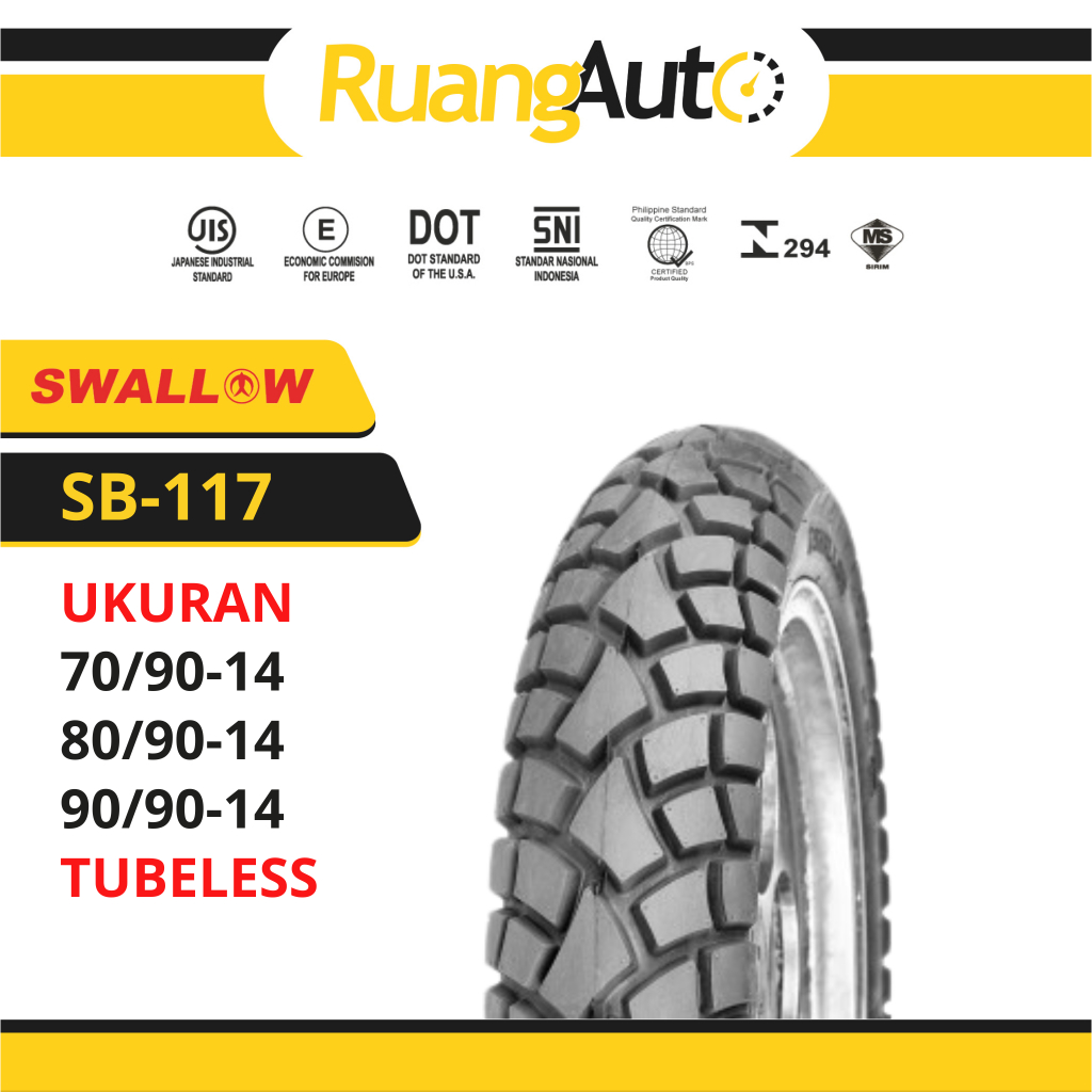 BAN MOTOR SWALLOW SB-117 STREET ENDURO  RING 14 UKURAN | 70/90 | 80/90 | 90/90 | 100/80 | 110/70 | 1