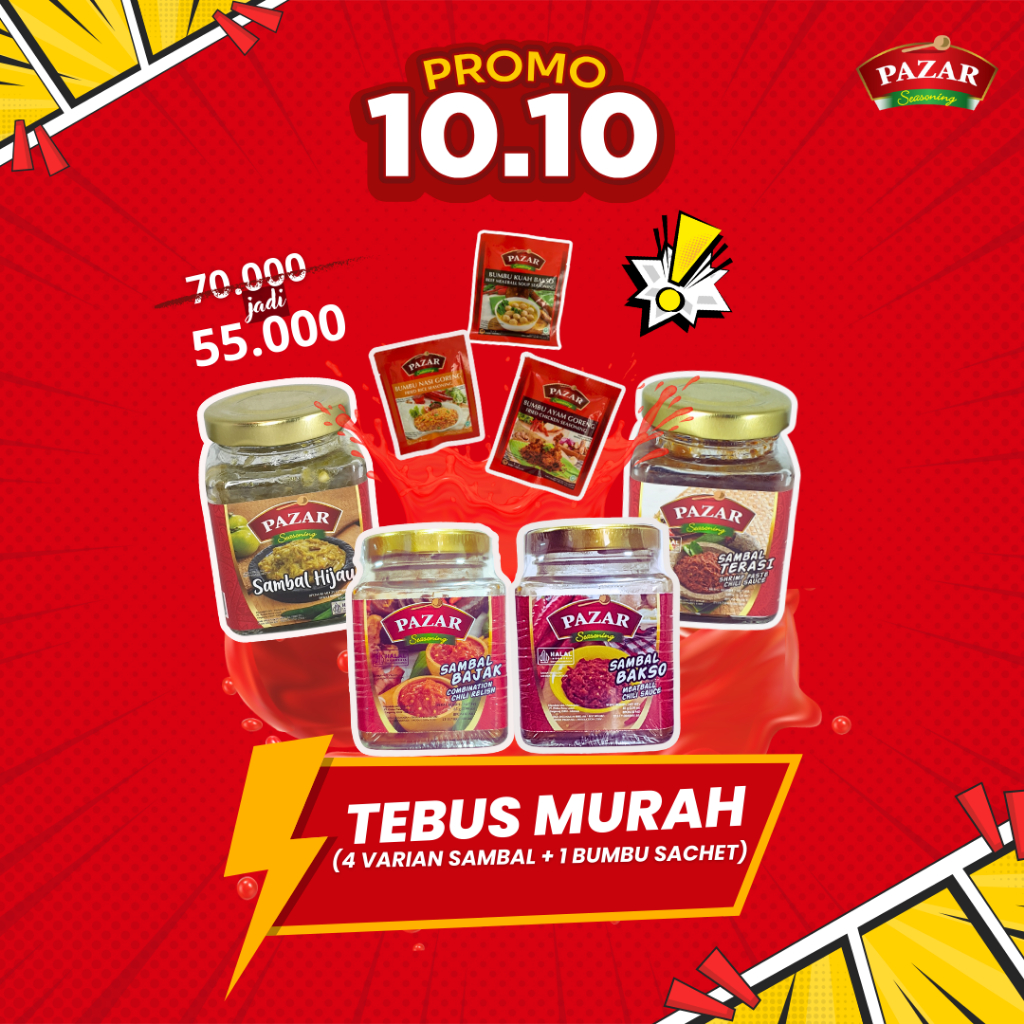 

TEBUS MURAH | SAMBAL 4 VARIAN (75g) + 1 Bumbu PAZAR SACHET (BUNDLING HEMAT)