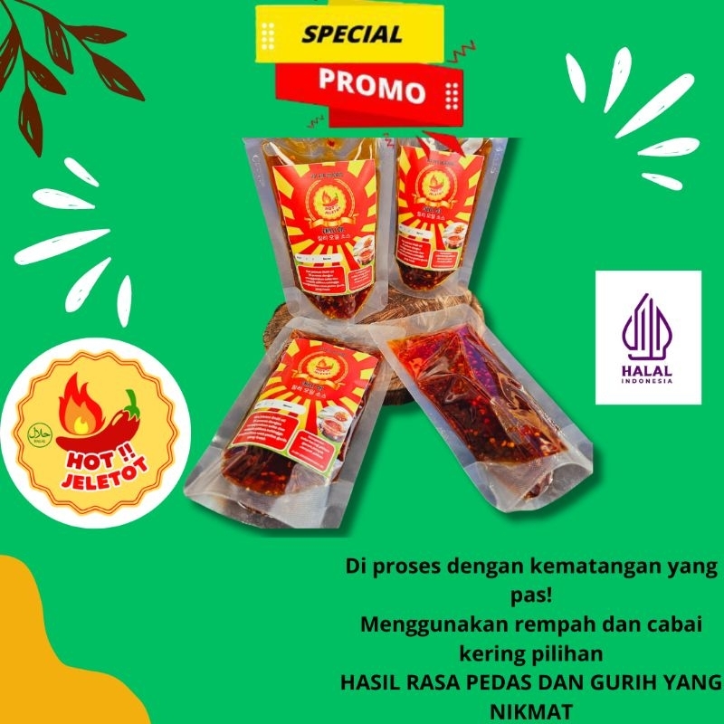 

chilli oil hot jeletot kemasan 150 gram enak banget