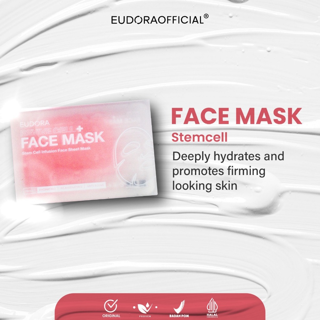 Eudora Revive Cell Face Mask 1Box isi 5 pcs/ Masker Collagen Stem Cell untuk Anti Aging