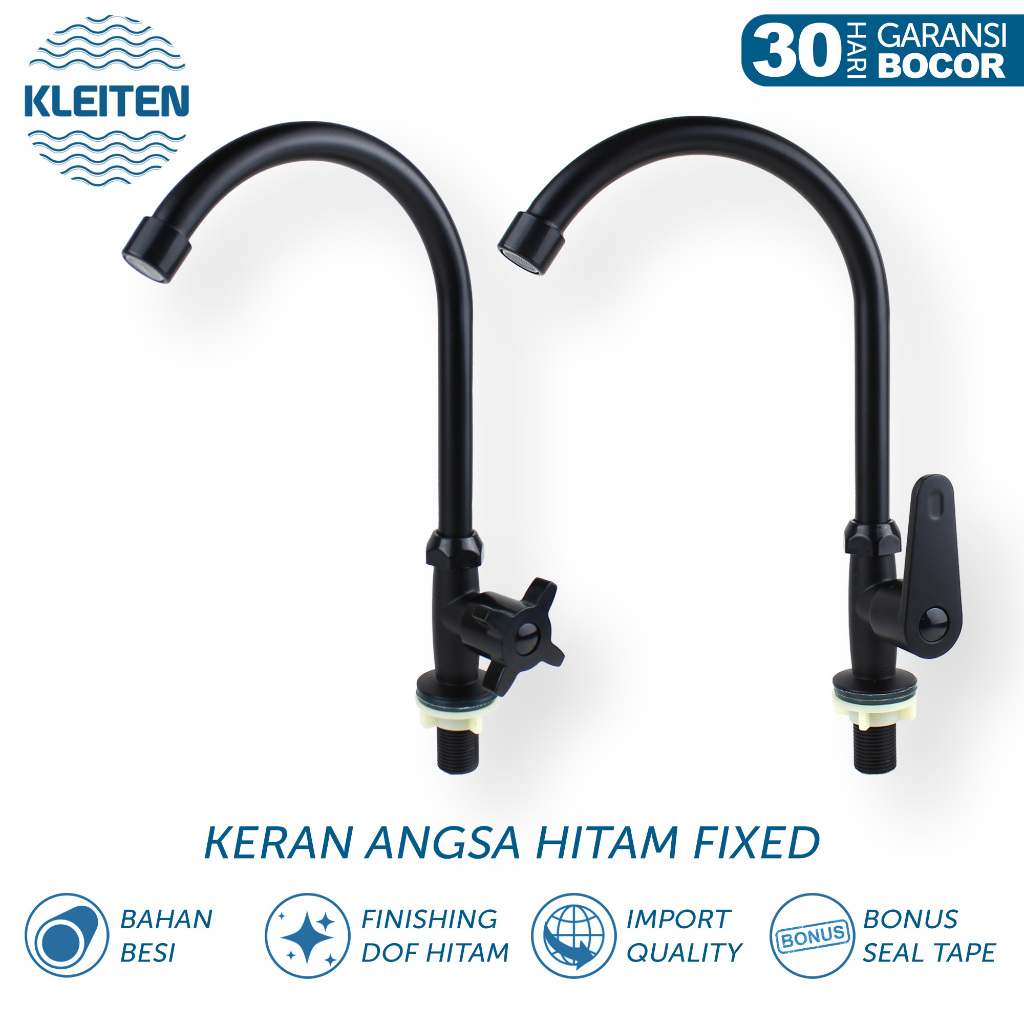 KLEITEN Kran Angsa  Hitam Keran Tanam Dapur Cuci Piring Keran Sink Bebek Keran Air Dapur
