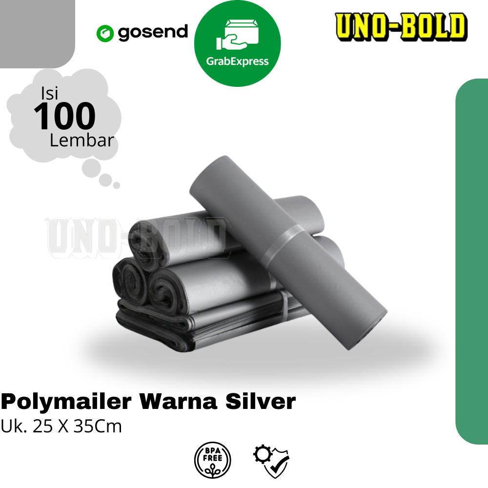 PLASTIK POLYMAILER SILVER 25x35 PLASTIK PACKING, ONLINE PACKING, PLASTIK WARNA, WARNA SILVER ISI 100
