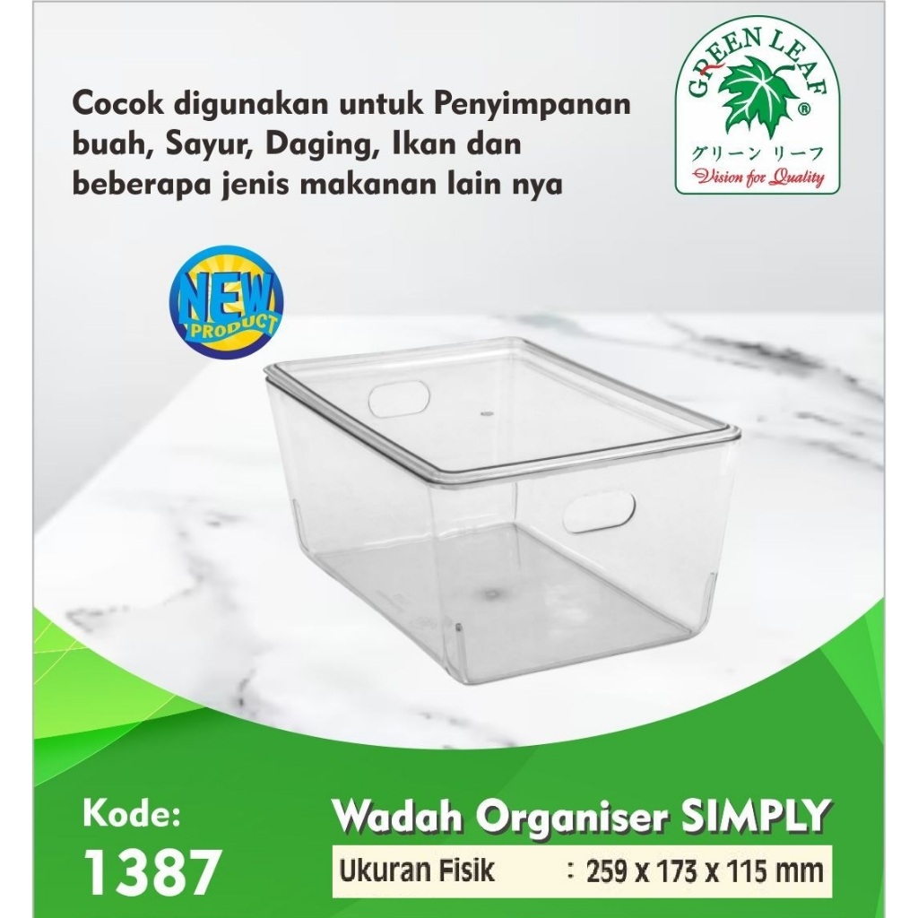 Wadah Serbaguna / Tempat Buah Sayur Daging Ikan / Rak / Organizer tray kulkas Simply 1387 Green Leaf
