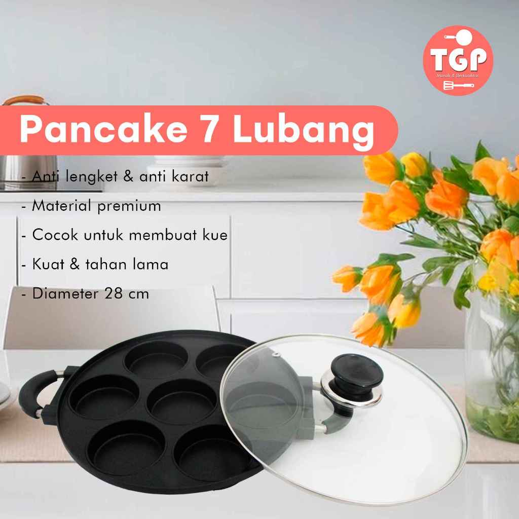 CETAKAN LOYANG PANCAKE MAKLOR CILOR TELUR 7 LUBANG DATAR IDOLA DAN TUTUP KACA