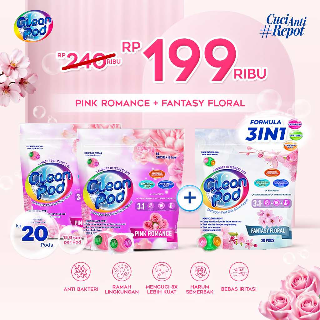 [ CLEANPOD ] 2 of CleanPod Pink Romance + FREE CleanPod Fantasy Floral Laundry Pod Detergent/Deterje