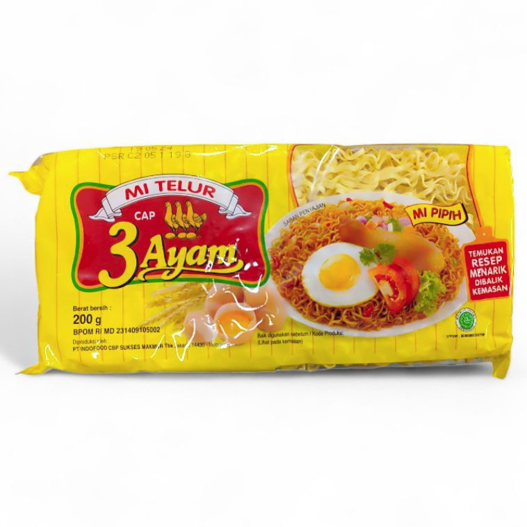 

Mie Telur Cap 3 Ayam 200 Gr Mie Pipih & bulat -Makanan-Toserba Gadjah-Ekonomis