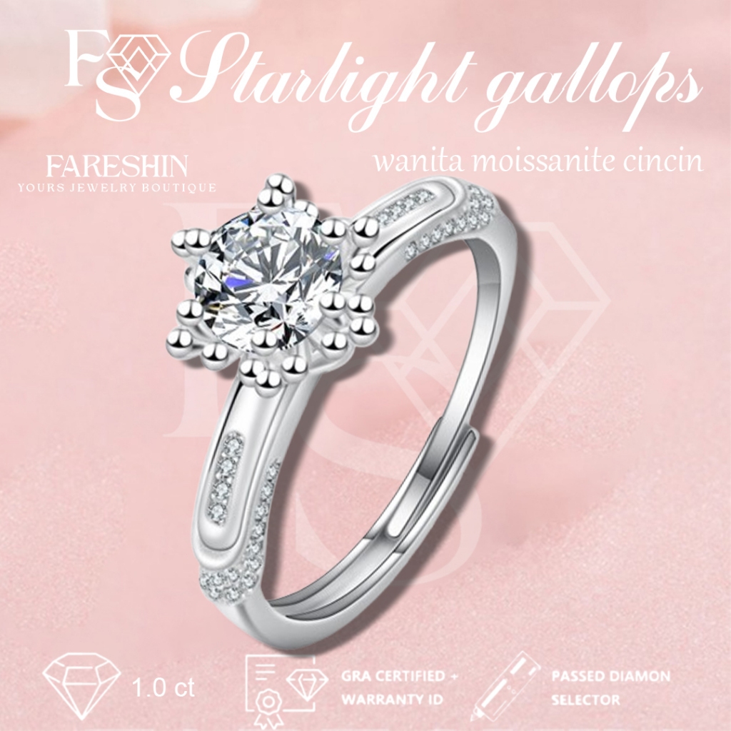 Fareshin Jewellery Cincin Wanita Tunangan Couple Moissanite Starlight gallops Lapis Emas 18K Ring